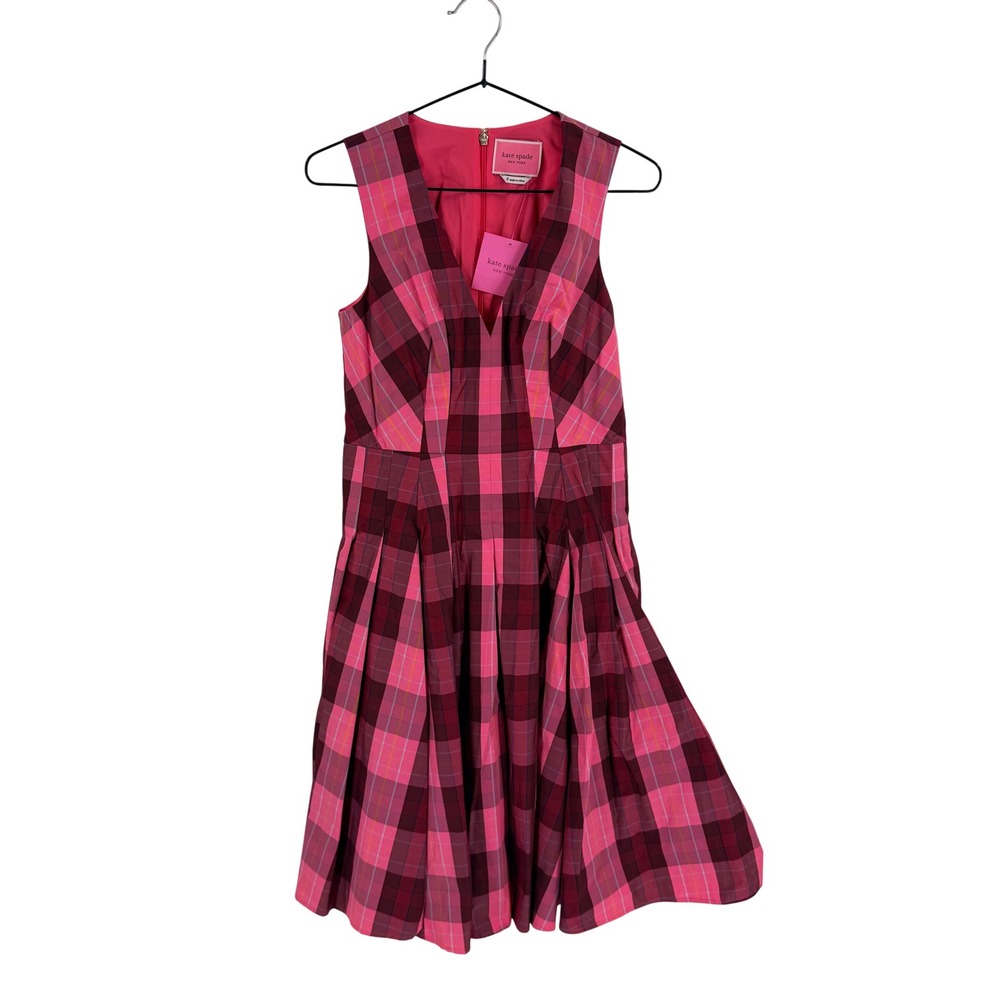 Kate Spade New York Pink Greenhouse Plaid Dress Size 0 Preppy Wedding Guest Chic